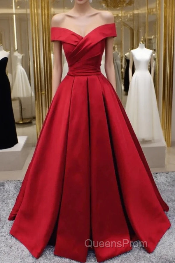 Off Shoulder A Line Red Stain Evening Prom Dress Main image