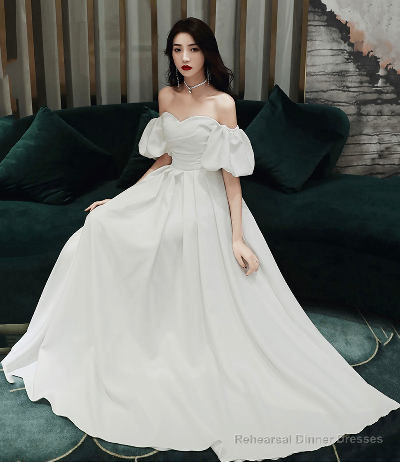 Simple A line long white prom dress white evening dress Secondary image
