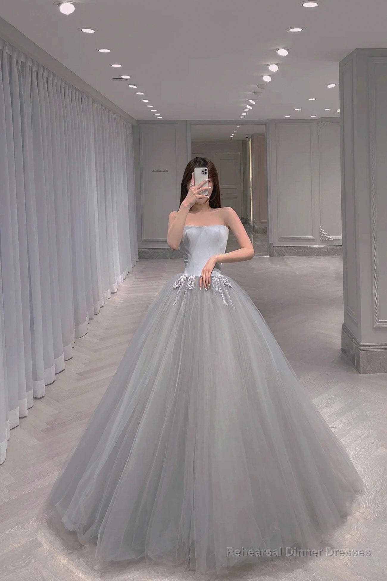 Gray tulle long A line ball gown dress formal dress Main image