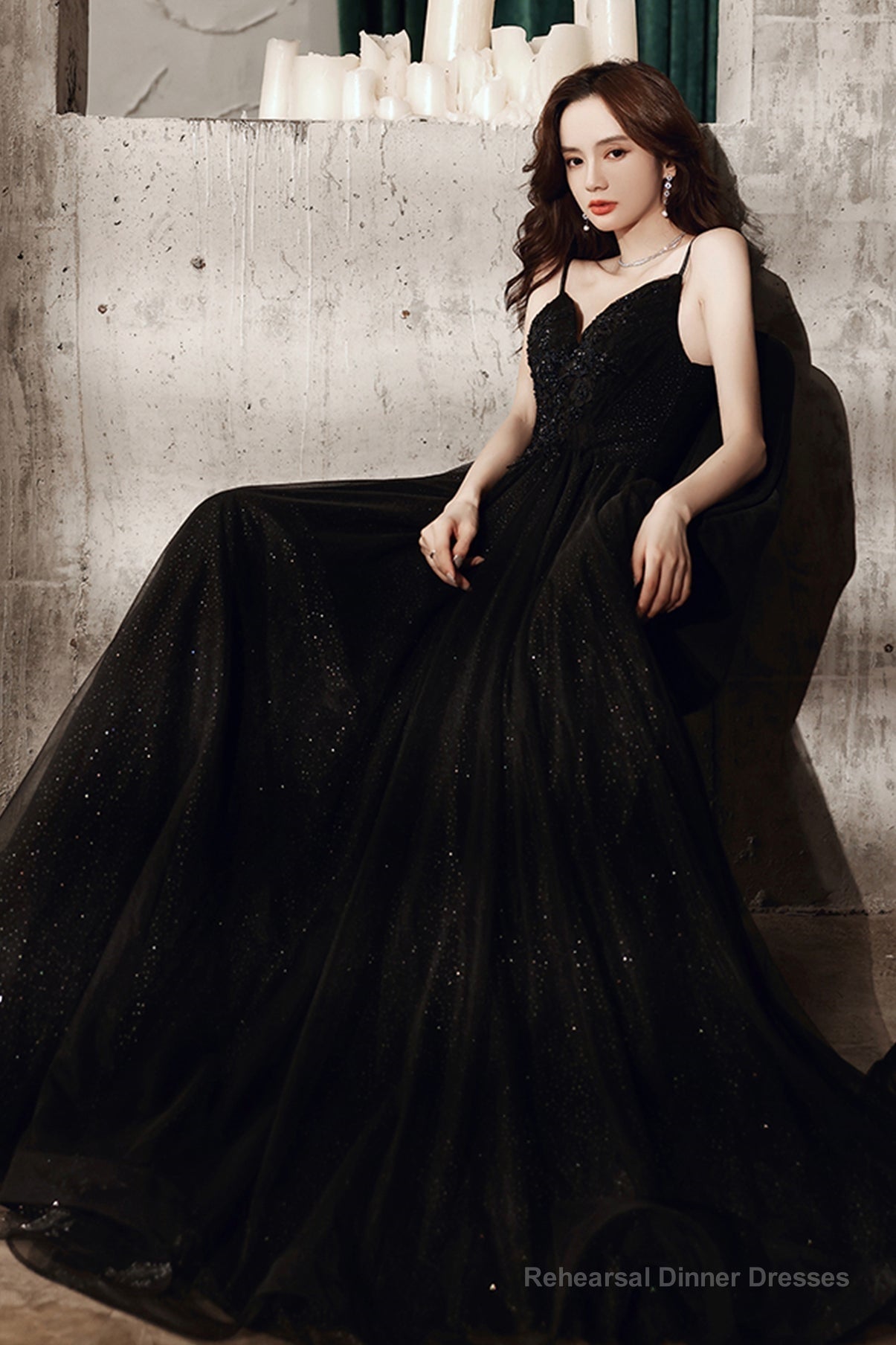 Black tulle long A line prom dress evening dress Secondary image