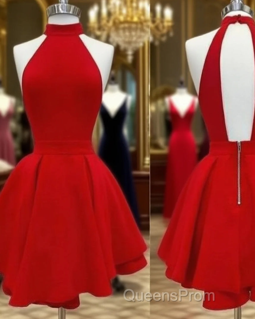 Sexy High Collar Red Short Evening Prom Dress Main image