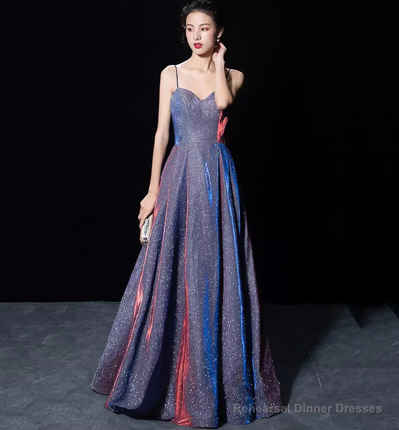 Shiny satin long A line prom dress simple evening dress Secondary image