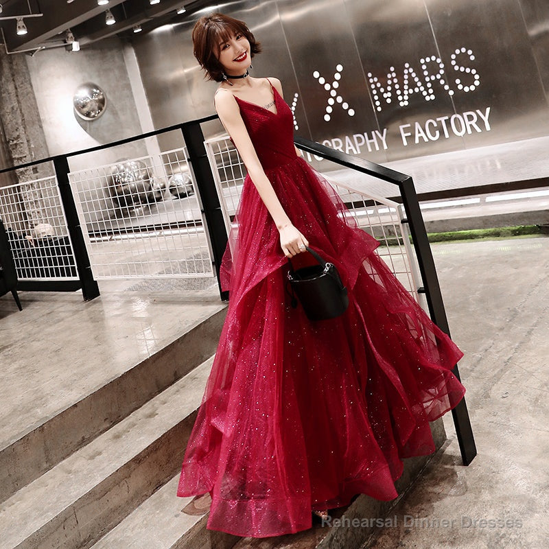 Stylish v neck tulle long prom dress, evening dress Secondary image