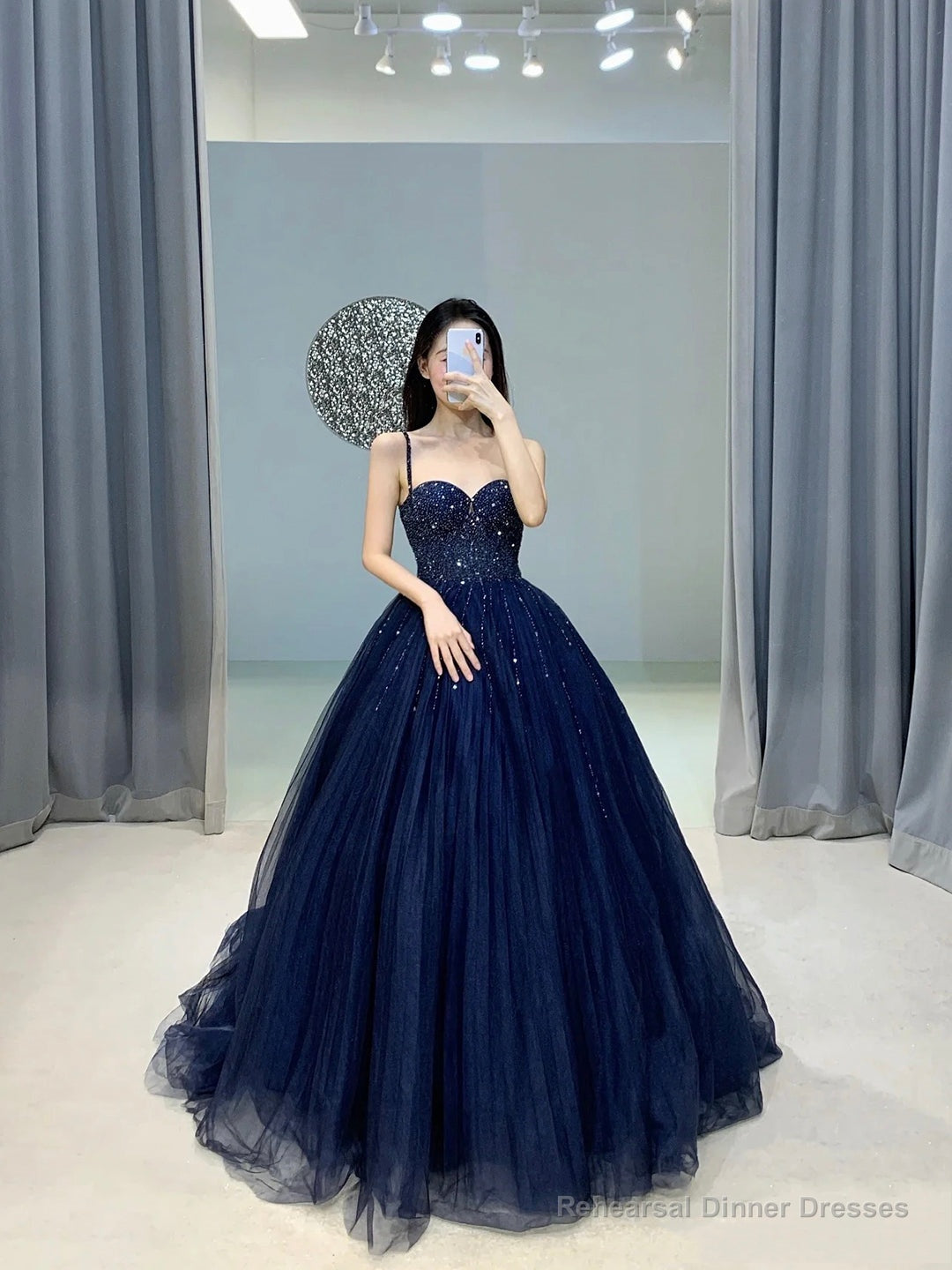 Blue Tulle Beads Long A-Line Prom Party Dress Main image