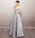Shiny satin long A line prom dress simple evening dress