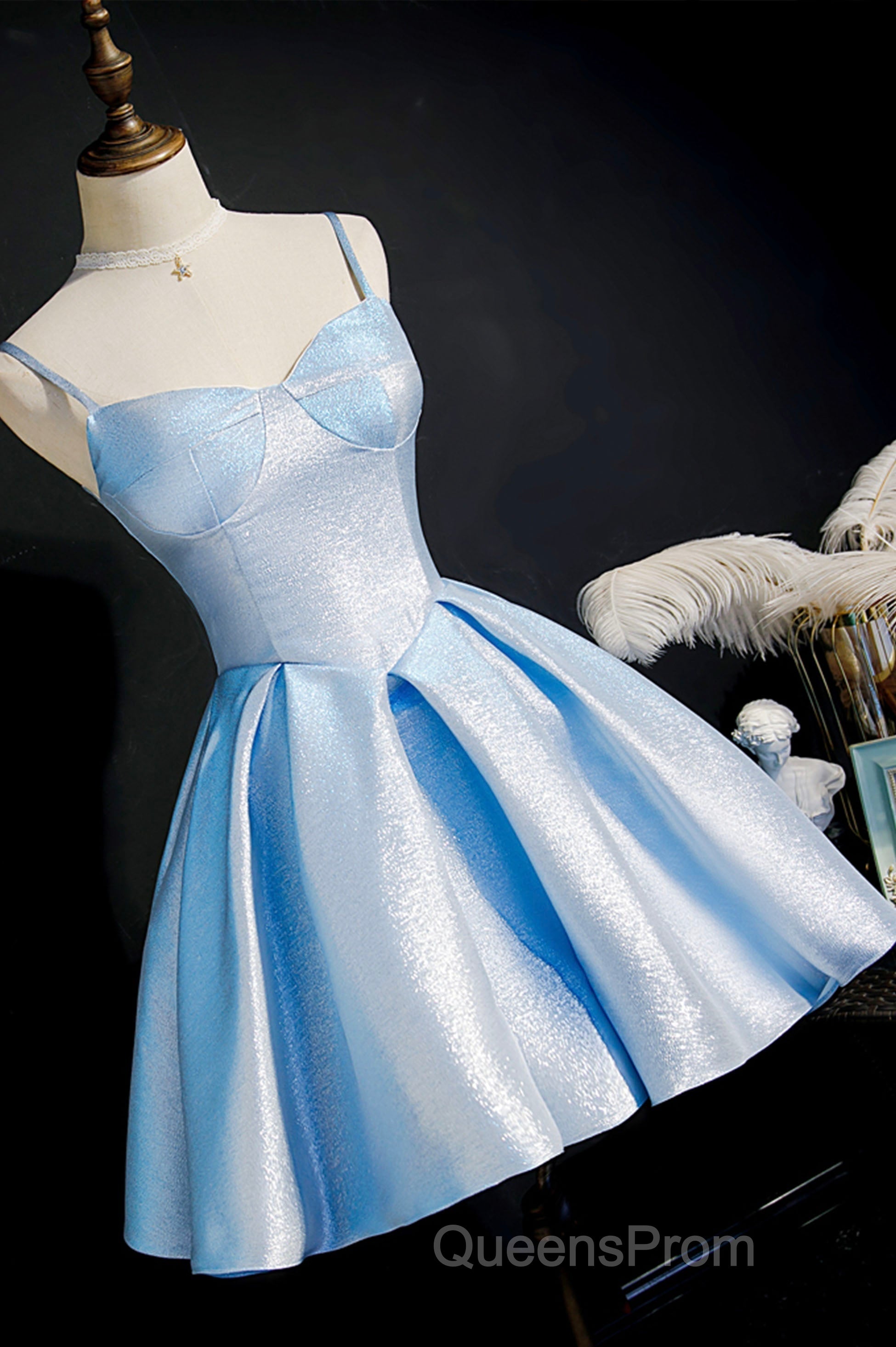 Blue satin short Evening Prom Dress homecoming Dress Secondary image