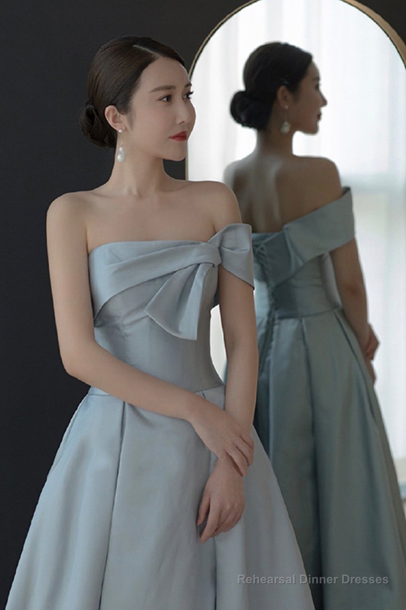 Blue satin long prom dress A line evening dress Secondary image
