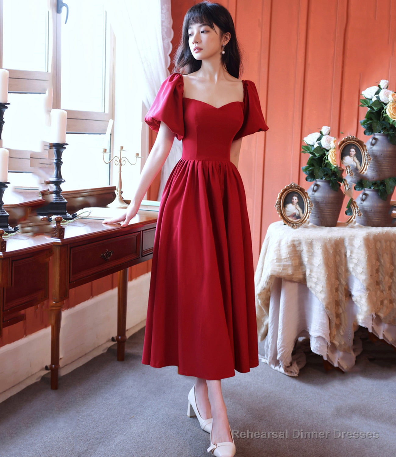 Red A line short prom dress red evening dress Secondary image