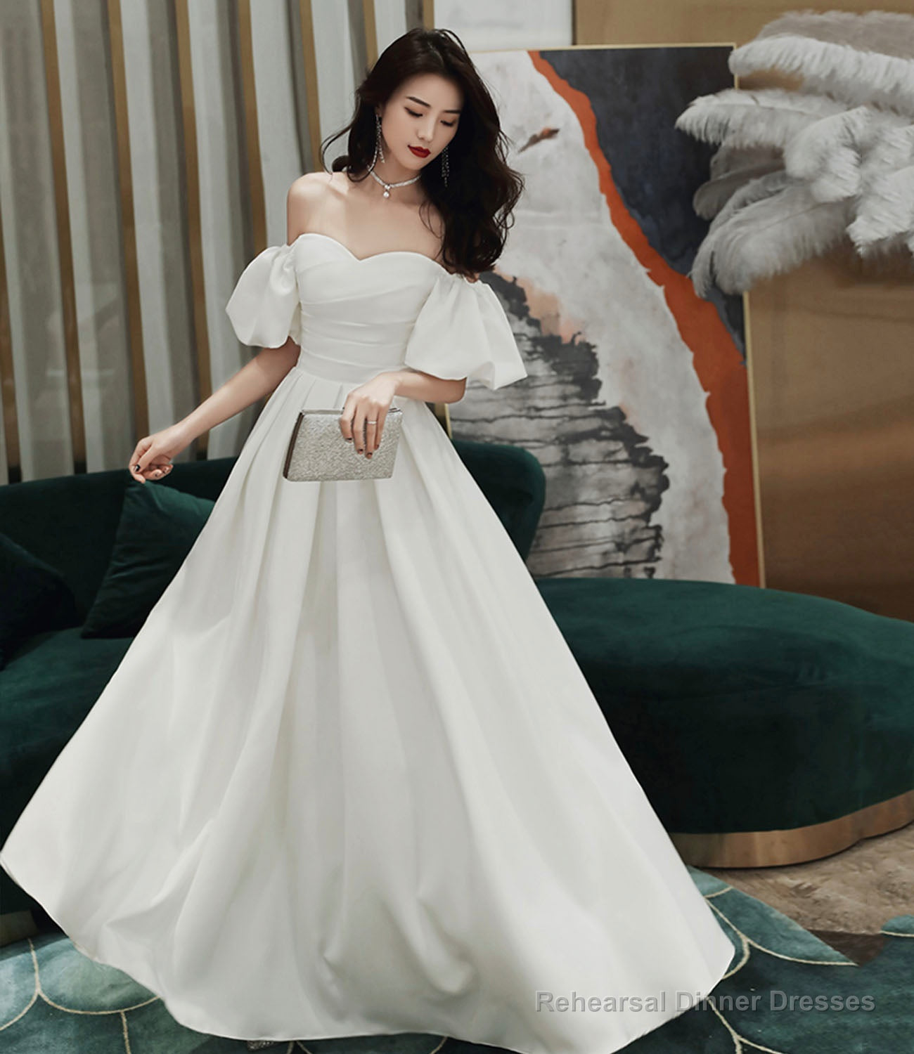 Simple A line long white prom dress white evening dress Main image