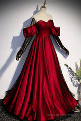 Burgundy Satin Tulle Long Prom Dress Evening Dress