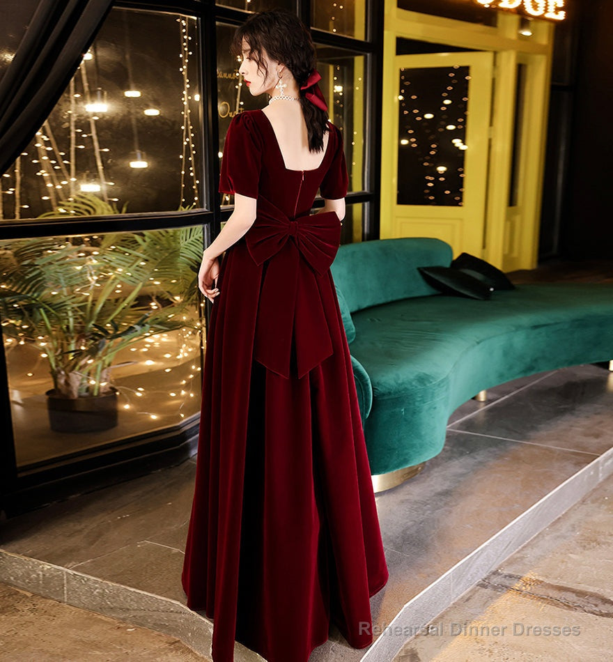 Cute velvet short prom dress with bow party dress