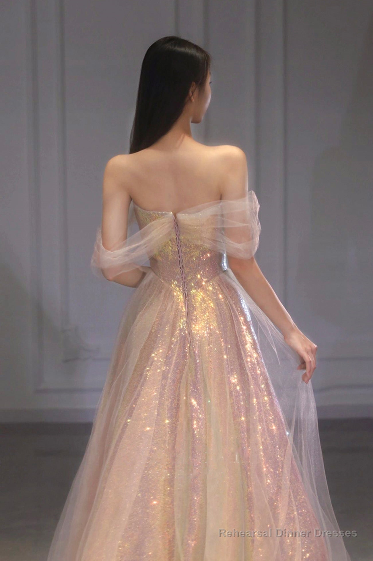 Shiny tulle sequins long prom dress eveing dress Secondary image