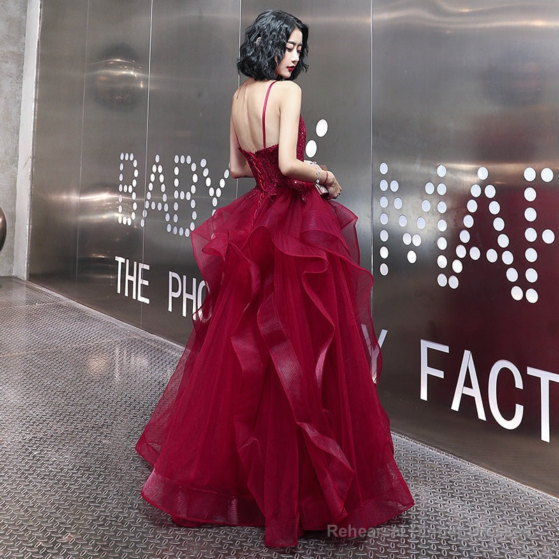 Burgundy lace prom gown evening dress Secondary image