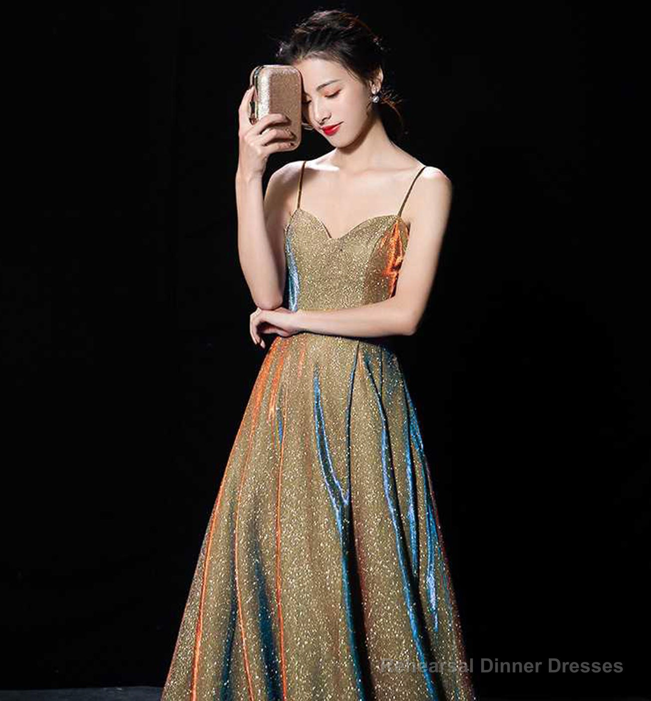 Shiny satin long A line prom dress simple evening dress
