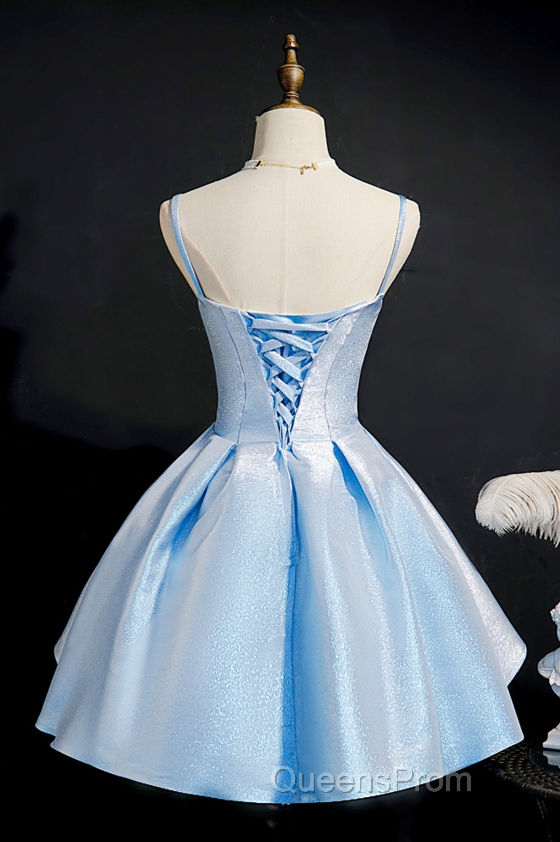 Blue satin short Evening Prom Dress homecoming Dress