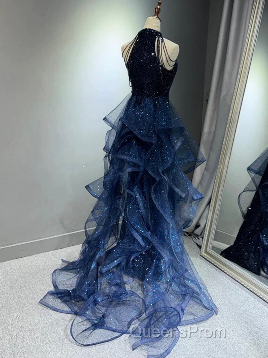 Navy Blue Sequins Long Evening Prom Party Dress Secondary image