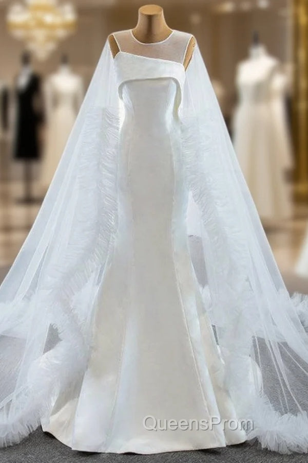 Find All Of The Latest Styles White Mermaid Satin Tulle Backless Wedding Dress With Train Main image