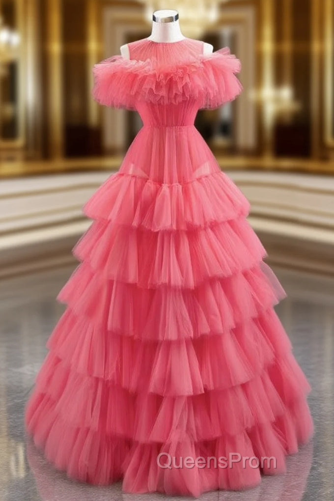 Find Plenty Of A-Line Red Tulle Pleates Tiers Long Evening Prom Dress Main image
