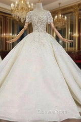 Find The Perfect Light Champagne Tulle Short Sleeve Backless Appliques Beading Wedding Dress