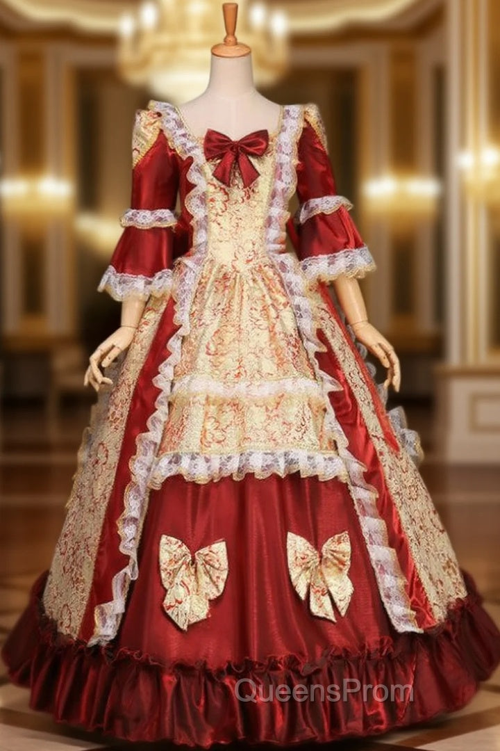 Find Your Dress For Evening Prom! Burgundy Ball Gown Satin Short Sleeve Vintage Baroque Victorian Dress Main image