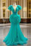 Find Your Dress For Evening Prom! Green Mermaid Tulle Reffuls Pleats Long Evening Prom Dress