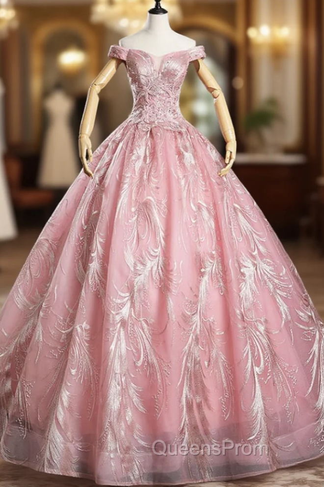 Fit Your Body Type Pink Embroidery Sequins Off the Shoulder Beading Quinceanera Dress Main image
