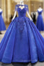 Fit Your Body Type Royal Blue Ball Gown Organza Beading Long Sleeve Evening Prom Dress