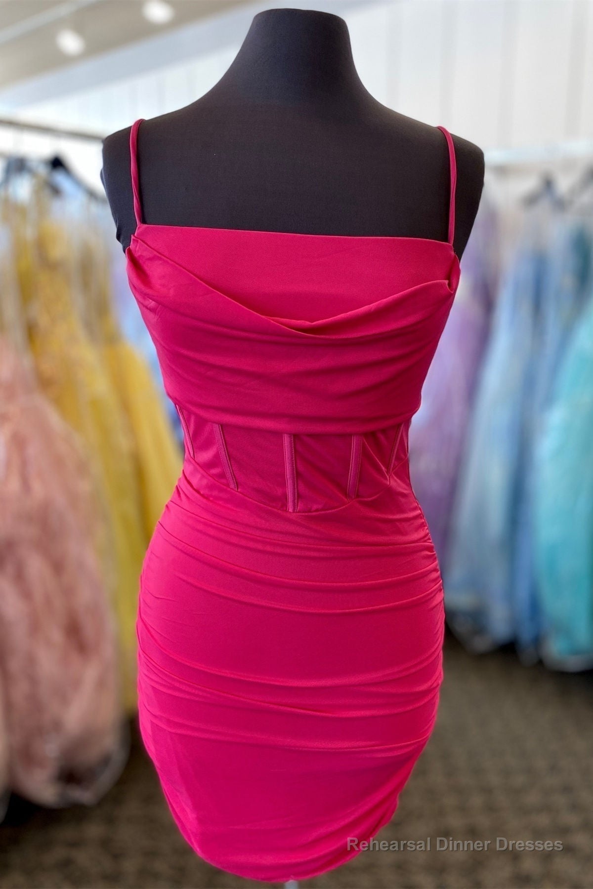 Fitted Fuchsia Straps Pleated Short Homecoming Dress Main image