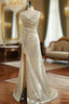 Fitted Light Gold Sexy High Split Evening Prom Dress Mermaid Sweetheart