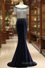 Fleece & Lace Scoop Short Sleeve Mermaid Evening Dress