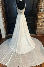 Floral Lace Scoop Neck Floor-Length Wedding Dress