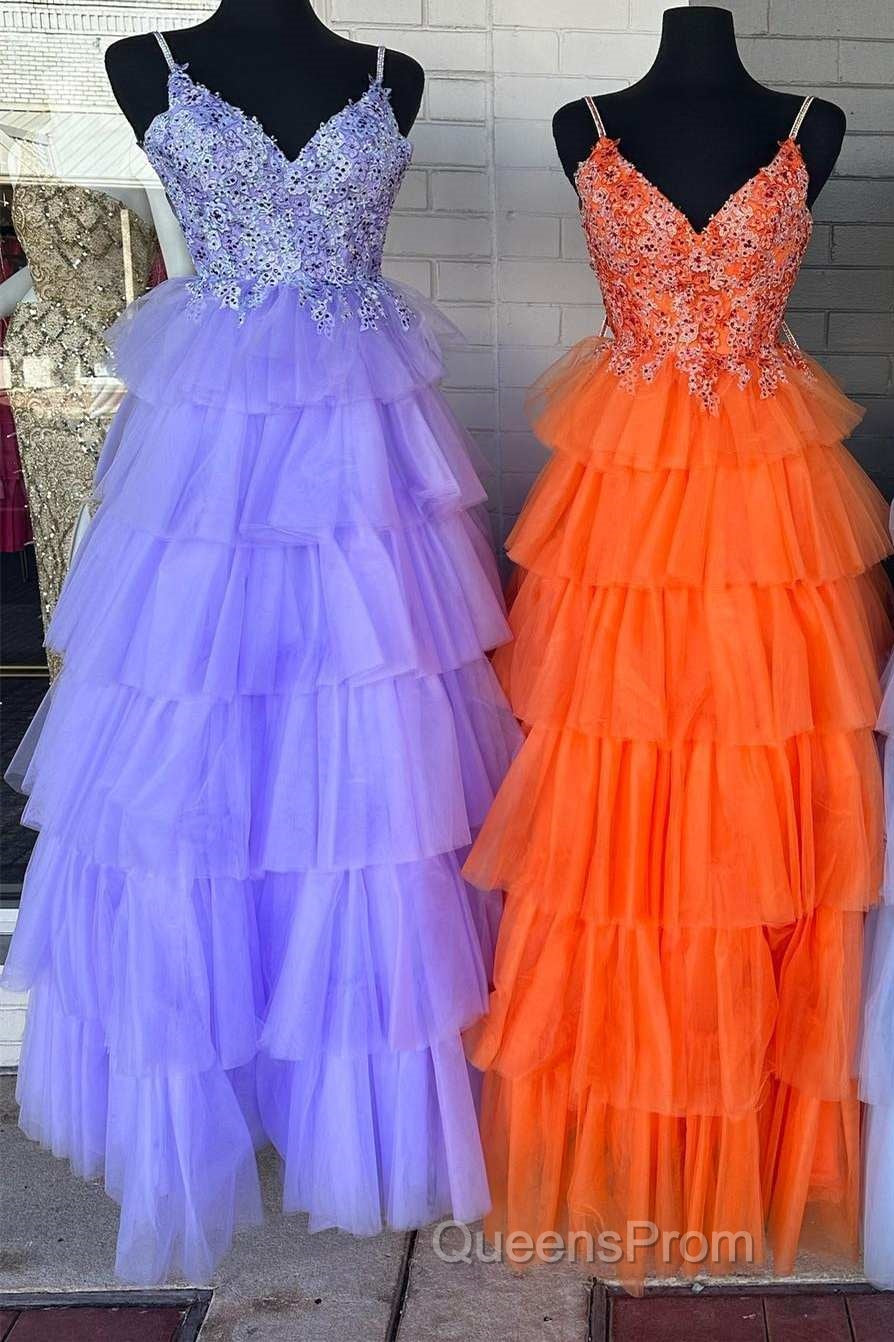 Floral Lace V-Neck Multi-Tiered A-Line Evening Prom Dress Secondary image