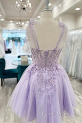 Floral Sweetheart A-Line Lavender Homecoming Dress