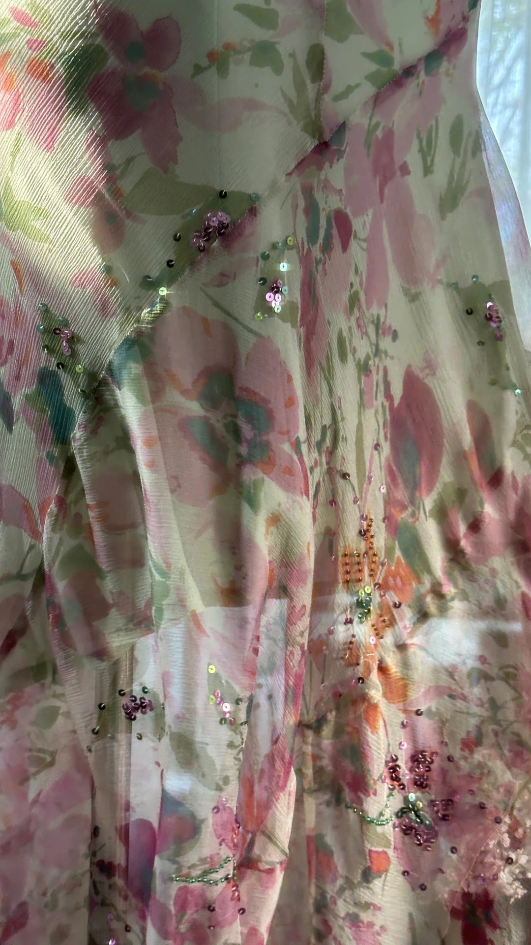 Flowing Chiffon Sequin Print Pink Irregular Skirt Classy Prom Dress