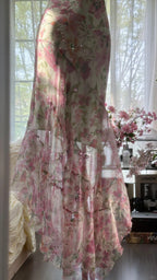 Flowing Chiffon Sequin Print Pink Irregular Skirt Classy Prom Dress