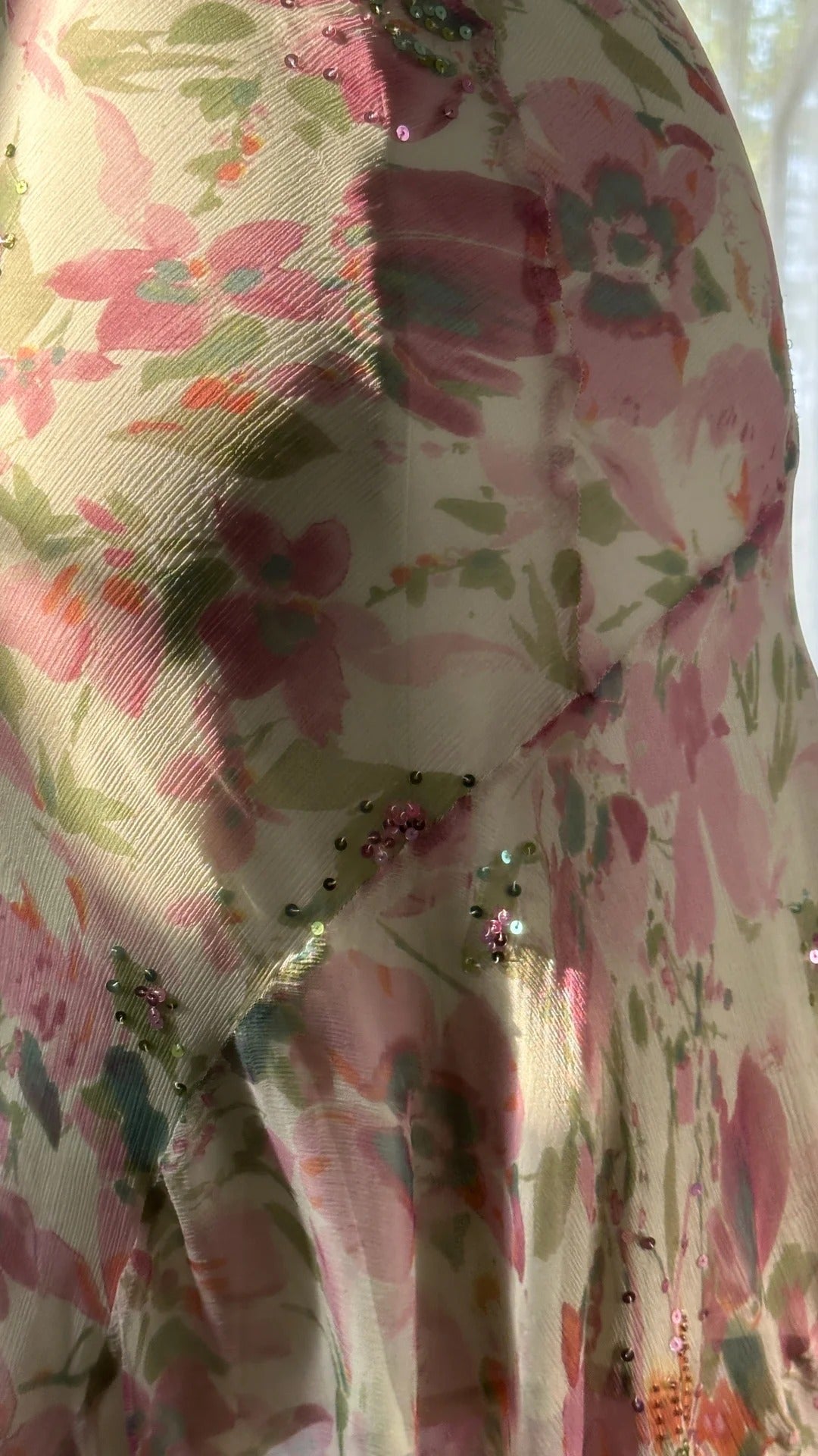 Flowing Chiffon Sequin Print Pink Irregular Skirt Classy Prom Dress