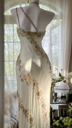 Flowy One Shoulder Chiffon Beaded Elegant Prom Dress