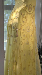 Flowy Yellow Spaghetti Strap Chiffon Beaded Mermaid Prom Gown Classy Prom Dress