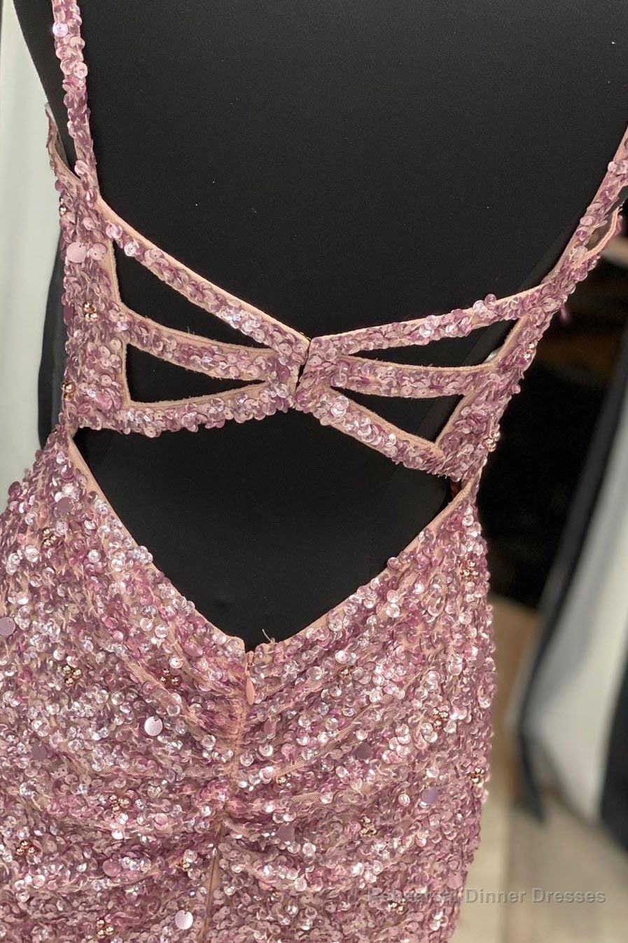 Gorgeous Mermaid V Neck Straps Pearl Pink Sequin Long Prom Dress, Prom Outfits With Slit Secondary image