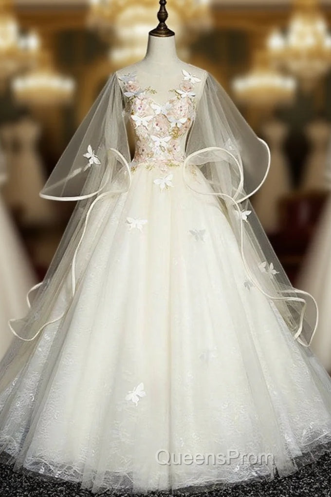 For You Next Evening Prom Dance Light Champagne Ball Gown Tulle Butterfly Quinceanera Dress