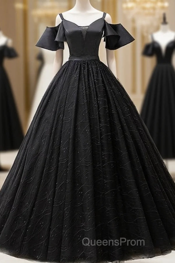 For Your Big Night Black Ball Gown Tulle Spagehtti Straps Quinceanera Dress Main image