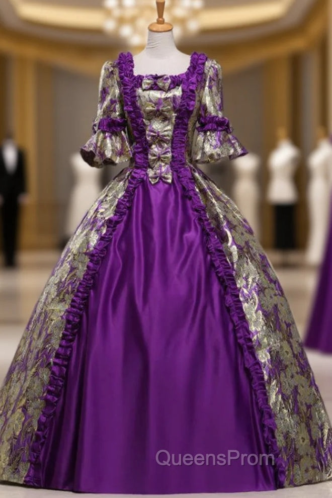 For Your Big Night Purple Ball Gown Satin Square Short Sleeve Antonietta Rococo Vintage Dress Main image