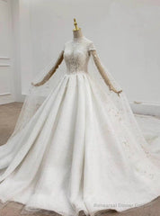 For Your Big Night White Tulle High Neck Cap Sleeve Backless Pearls Beading Wedding Dress