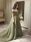 Forest Avocado Green Off-The-Shoulder Sequin Tulle Train Classy Prom Dress
