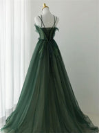 Forest Style Emerald Green Beading Tulle Dress, Classy Prom Dress Fairy,Classy Evening Gown Graduation Party Dress