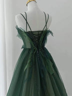 Forest Style Emerald Green Beading Tulle Dress, Classy Prom Dress Fairy,Classy Evening Gown Graduation Party Dress