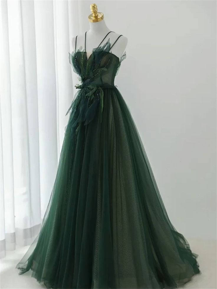 Forest Style Emerald Green Beading Tulle Dress, Classy Prom Dress Fairy,Classy Evening Gown Graduation Party Dress