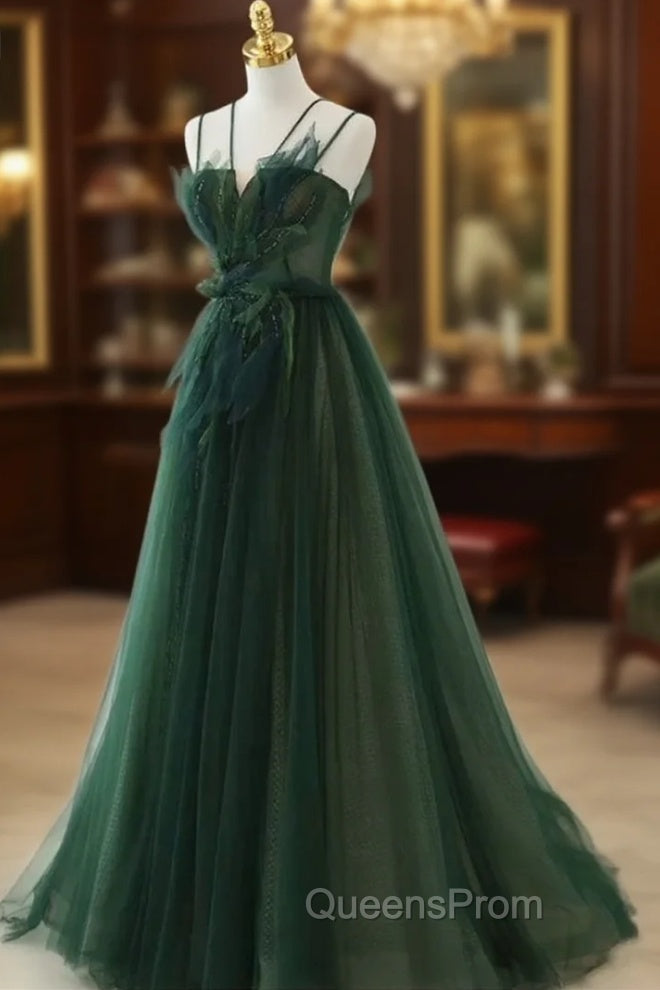 Forest Style Emerald Green Beading Tulle Dress, Evening Prom Dress Fairy,Evening Gown Graduation Party Dress Main image
