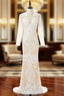Evening Celebrity Dress Mermaid Deep V-neck Long Sleeves Slit Sexy Long Evening Dress