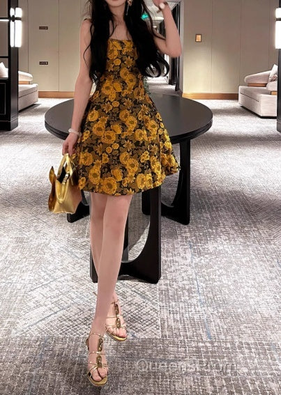 French 3D Flower Sling Dress
